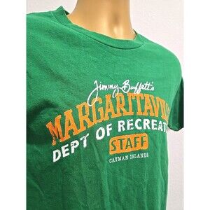 Vtg Jimmy Buffet T Shirt XS Margaritaville Green Graphic Print Dept of Rec Staff